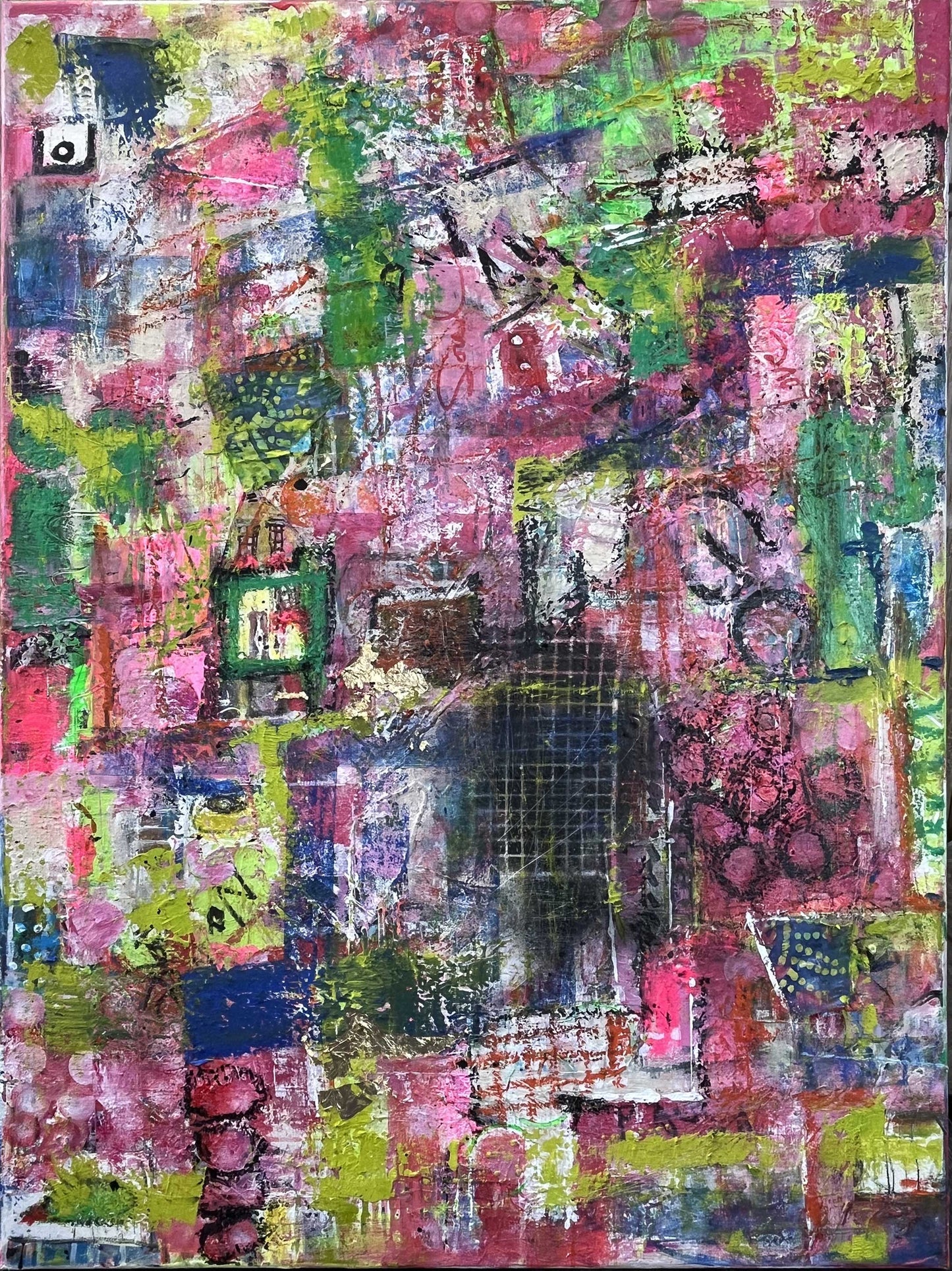 Urban Echo abstract painting by Cindy Trestman, textured acrylic art
