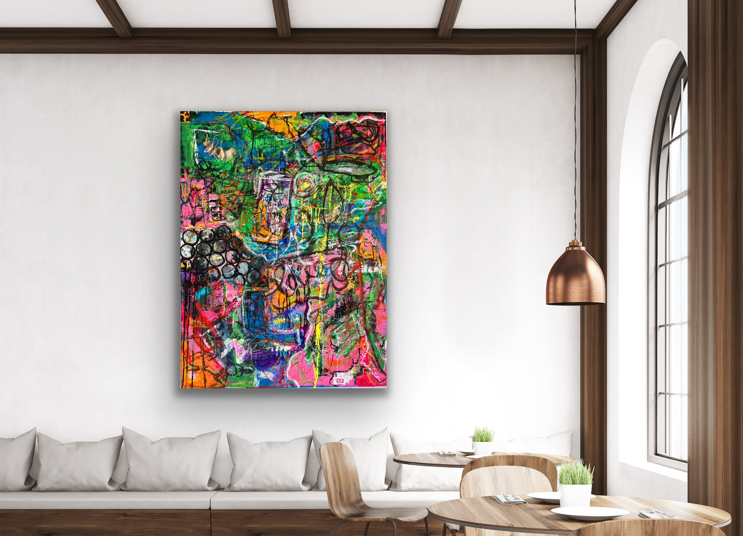 Multicolored Confusion Abstract Large Canvas Painting For Living Room by Cindy Trestman at Cindys Art