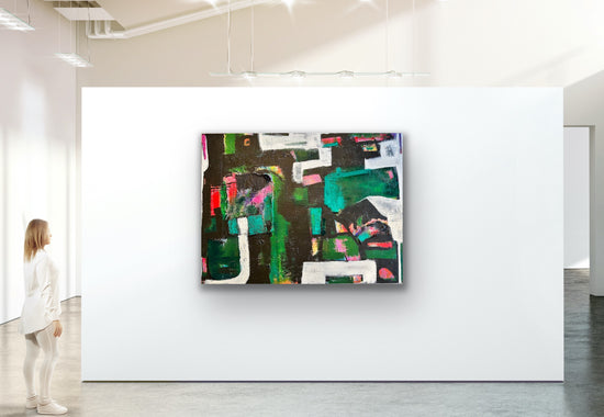 Green Geometric Large Canvas Painting by Cindy Trestman