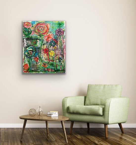 Multicolor Floral Passion Canvas Painting Wall Art by Cindy Trestman Tea Room