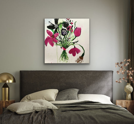 Colorful Textured Abstract Painting Bouquet By Cindy Trestman Room